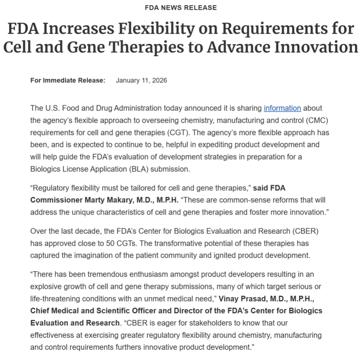 FDA发布新规：细胞和基因疗法监管要求迎来重大变革，加速创新疗法开发进程